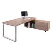 Bureau Manager FLORA - avec console retour réversible - L195 x P170 cm - pieds cadre en métal effet chromé - plateau imitation merisier arabis
