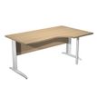 Bureau compact Trend - retour à droite avec pieds métal en L + pied de renfort - L160 - plateau imitation chêne - pied métal alu