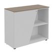 3253310544444-Armoire basse KHEOPS  - porte à gauche - structure blanc perle - finition imitation noyer-P_405224005_1-0
