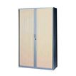 3700339871575-Armoire haute à rideaux - L120  x H198 x P43 cm - 4 tablettes - corps silver / porte chên-P_79367711_1-0