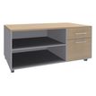 Console mobile EXPRIM/LOFTER/LEVEL - L120 x H63 x P60 cm - 2 tiroirs dont 1 DS - coté aluminium - finition façade et dessus imitation Chêne clair