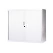 3700339871742-Armoire basse à rideaux - L120  x H105 x P43 cm - 2 tablettes - blanc--0