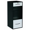 Classeur mélaminé monobloc - 1 tiroir dossiers suspendus + 1 tiroirs papeterie + 2 niches - H101 x L42 x P44 cm - corps noir - tiroirs blanc