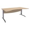 Bureau double vague symétrique IDRA - L180 cm - Pieds aluminium - plateau imitation Chêne clair