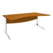 3253310150195-Bureau double vague symétrique IDRA - L180 cm - Pieds blanc - plateau imitation Merisier--0