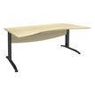 3253310150355-Bureau double vague symétrique IDRA - L180 cm - Pieds anthracite - plateau imitation Erable--0