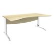 Bureau double vague symétrique IDRA - L180 cm - Pieds blanc - plateau imitation Erable
