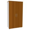 Armoire haute IRIS - H180 x L80 x P47 - 2 portes - Corps Blanc perle - Dessus et portes imitation Merisier