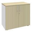 Armoire basse IDRA/DUAL - H72 x L80 x P47 - 2 portes - Corps blanc - Dessus et portes imitation Erable
