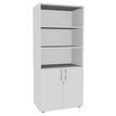 Bibliothèque IDRA/DUAL  avec 2 portes basses - L80 x H180 x P47 - Corps blanc - Portes et dessus Blanc perle