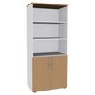Bibliothèque IDRA/DUAL  avec 2 portes basses - L80 x H180 x P47 - Corps blanc - Portes et dessus imitation Hêtre