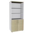 Bibliothèque IDRA/DUAL  avec 2 portes basses - L80 x H180 x P47 - Corps blanc - Portes et dessus imitation Erable