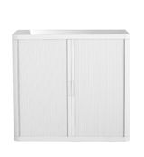 Armoire basse à rideaux EASY OFFICE - 110 x 104 x 41,5 cm - Corps, rideaux et poignée blanc
