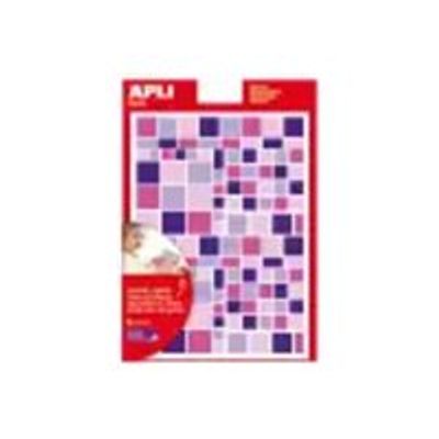 8410782135272-Apli - 6 feuilles gommettes carrées - rose/violet-Avant-0