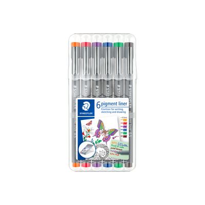 4007817036761-STAEDTLER pigment liner - Pack de 6 Feutres fins - 0.5 mm - couleurs assorties-Avant-0