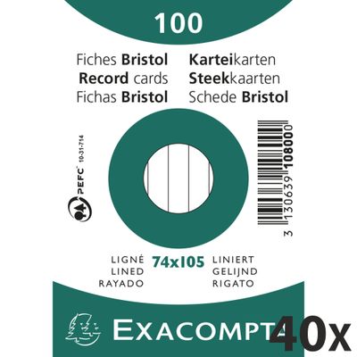 3130638108001-Exacompta - 40 Packs de 100 Fiches Bristol - A7 - lignées - non perforées - blanc--0
