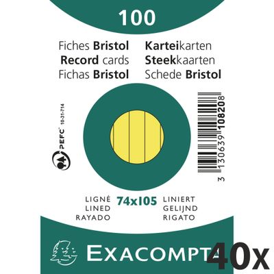 3130638108209-Exacompta - 40 Packs de 100 Fiches Bristol - A7 - lignées - non perforées - jaune--0