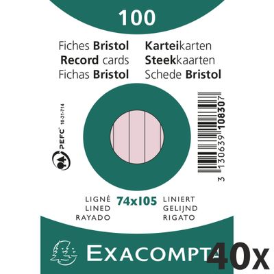 3130638108308-Exacompta - 40 Packs de 100 Fiches Bristol - A7 - lignées - non perforées - rose--0