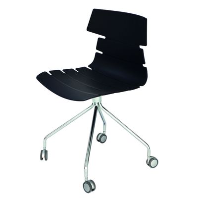 3700339877188-Chaise JUNE - pieds métal avec roulette - coque noire--0