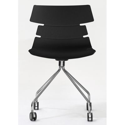 3700339877188-Chaise JUNE - pieds métal avec roulette - coque noire--1