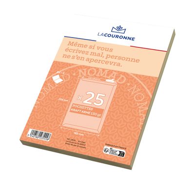 3240180235558-La Couronne - 25 Pochettes  C5 162 x 229 mm - 130 gr - sans fenêtre - kraft armé - bande auto-adhési--0
