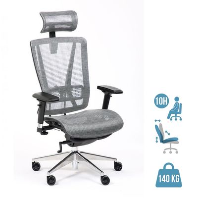 3701338802539-Fauteuil de bureau VASEAT - accoudoirs réglables - appui-tête intégré -  gris--0