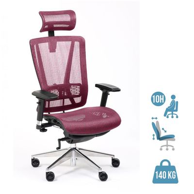 3701338802546-Fauteuil de bureau VASEAT - accoudoirs réglables - appui-tête intégré - rouge--0