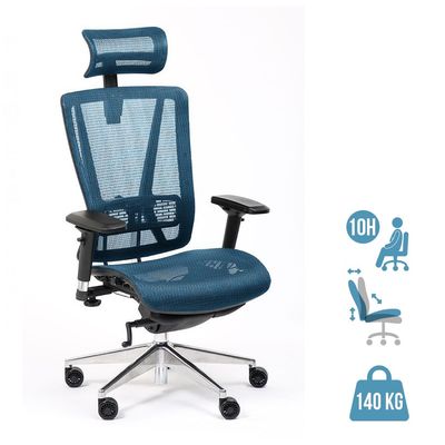 3701338802522-Fauteuil de bureau VASEAT - accoudoirs réglables - appui-tête intégré - bleu--0