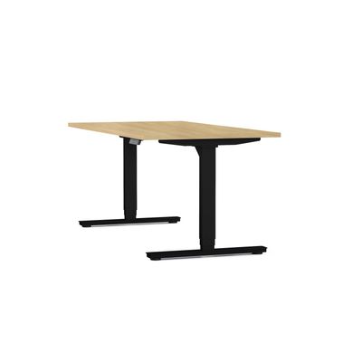 3617350004366-Bureau électrique AXEL -  bureau assis/debout  - L140 cm - plateau imitation chêne clair - pieds noir--0