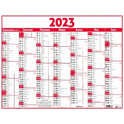 3664447135960-Oberthur Classique - Calendrier 7 mois par face - 43 x 55 cm - rouge-P_405120439_1-0