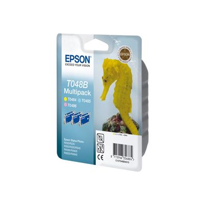 8715946356884-Epson T048B Hippocampe - Pack de 3 - cyan clair, magenta clair, jaune - cartouche d'encre or-Angle droit-0