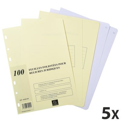 3157401001512-Exacompta - 5 Recharges pour reliure juridique 4 ou 6 anneaux - 100 feuillets A4 foliotés--0