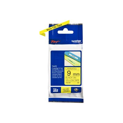 4977766052283-Brother TZe621 - Ruban d'étiquettes auto-adhésives - 1 rouleau (9 mm x 8 m) - fond jaune écritu-Avant-2