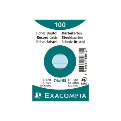 3130638108100-Exacompta - 40 Packs de 100 Fiches Bristol - A7 - lignées - non perforées - bleu-Avant-1
