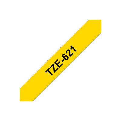 4977766052283-Brother TZe621 - Ruban d'étiquettes auto-adhésives - 1 rouleau (9 mm x 8 m) - fond jaune -Angle gauche-0