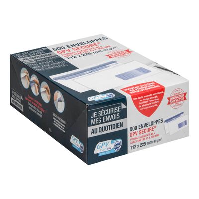 3250650050550-GPV Secure - 500 Enveloppes DL+ 112 x 225 mm - 90 gr - fenêtre 45x100 mm - blanc - autocol-Angle gauche-0