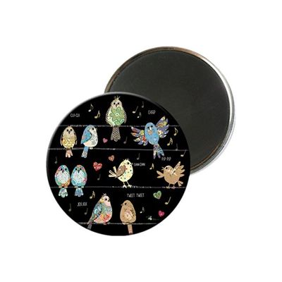 3700572716879-Kiub Bug Art - Magnet rond en verre - Oiseaux sur fil-Avant-0