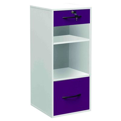 3700339876488-Classeur mélaminé monobloc - 1 tiroir dossiers suspendus + 1 tiroirs papeterie + 2 niches - H101 x L42 x P44 cm - corps blan--0