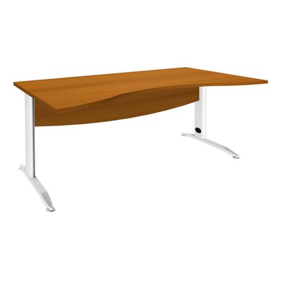 3253310150195-Bureau double vague symétrique IDRA - L180 cm - Pieds blanc - plateau imitation Merisier--0