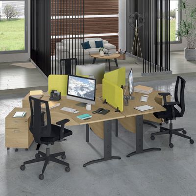 3253310150546-Bureau symétrique 120° IDRA - L185 cm - Pieds aluminium - plateau Blanc perle--1