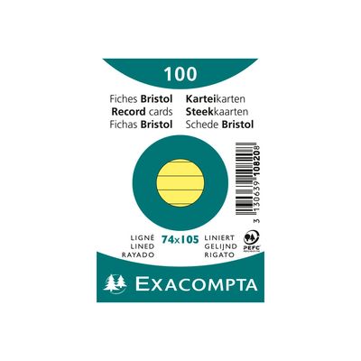3130638108209-Exacompta - 40 Packs de 100 Fiches Bristol - A7 - lignées - non perforées - jaune-Avant-1