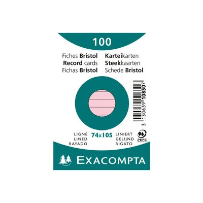 3130638108308-Exacompta - 40 Packs de 100 Fiches Bristol - A7 - lignées - non perforées - rose-Avant-1