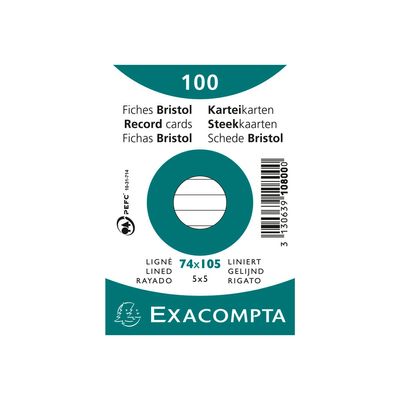 3130638108001-Exacompta - 40 Packs de 100 Fiches Bristol - A7 - lignées - non perforées - blanc-Avant-1