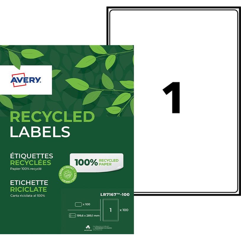 4004182055946-Avery - 100 Étiquettes adresse recyclées blanches - 199,6 x 289,1 mm - Impression laser -P_400002019_1-0