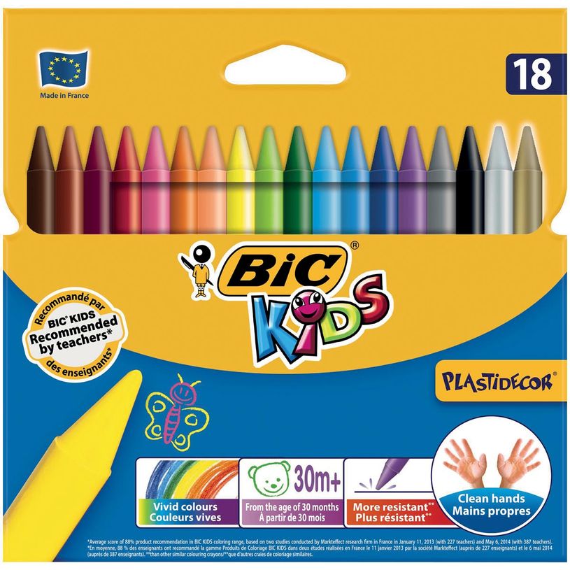 3270220000358-BIC Kids Plastidecor - 18 Craies de coloriage à la cire - couleurs vives-P_400003854_1-0