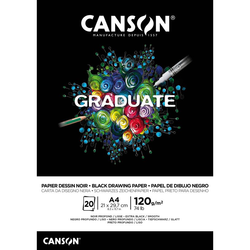 3148950021311-Canson Graduate - Bloc dessin - 20 feuilles - A4 - 120 gr - noir-P_400005356_1-0