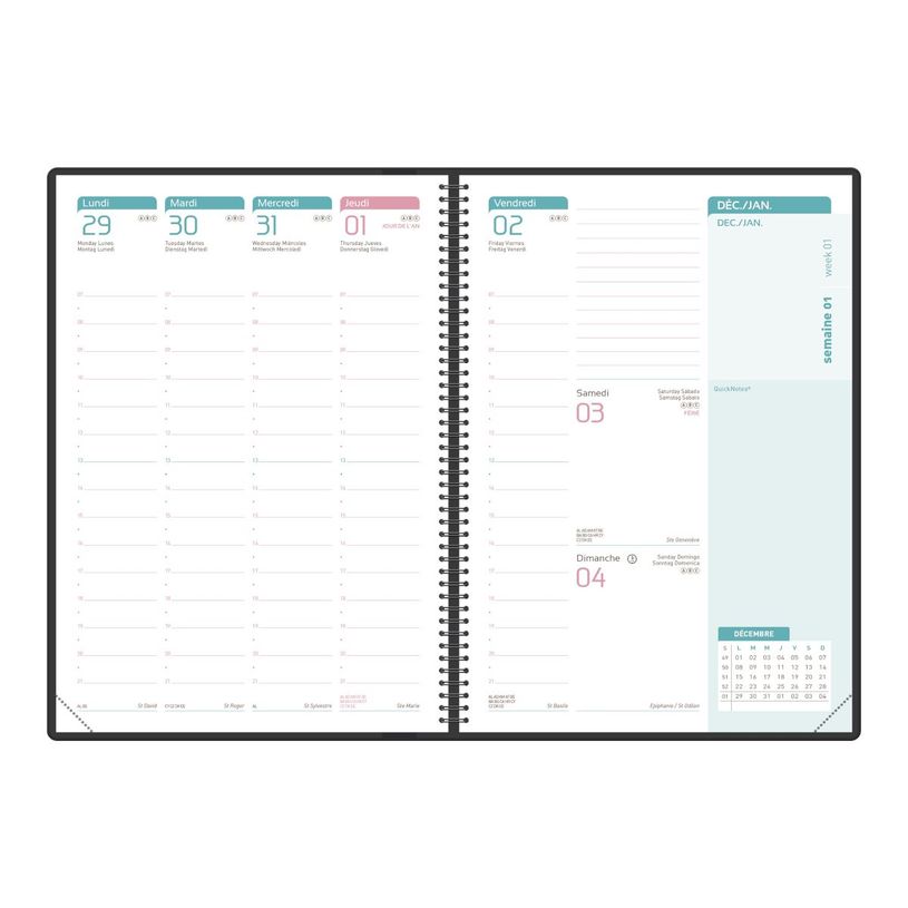 3147280123597-Agenda spiralé à élastique Flowers - 1 semaine sur 2 pages - 15 x 21 cm - rose - Oxford--1