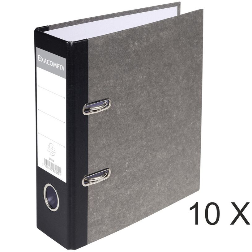 3130631532100-Exacompta - 10 Classeurs à levier - Dos 70 mm - A5 vertical - papier marbre gris dos noir-P_400010338_1-0