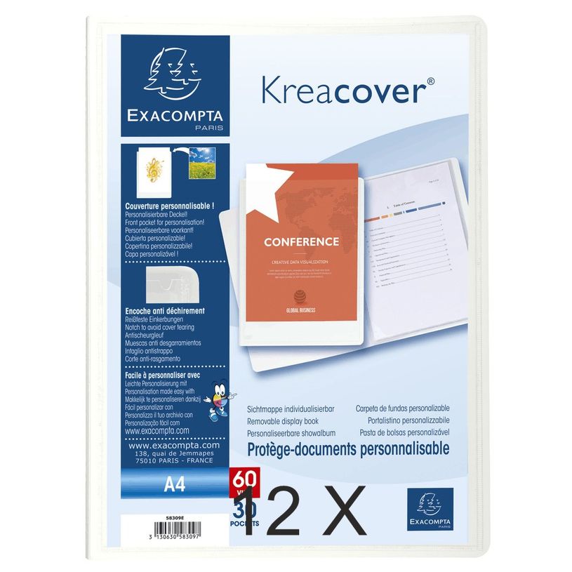 3130632583095-Exacompta KreaCover - 12 Porte vues personnalisable - 60 vues - A4 - blanc-P_400011814_1-0