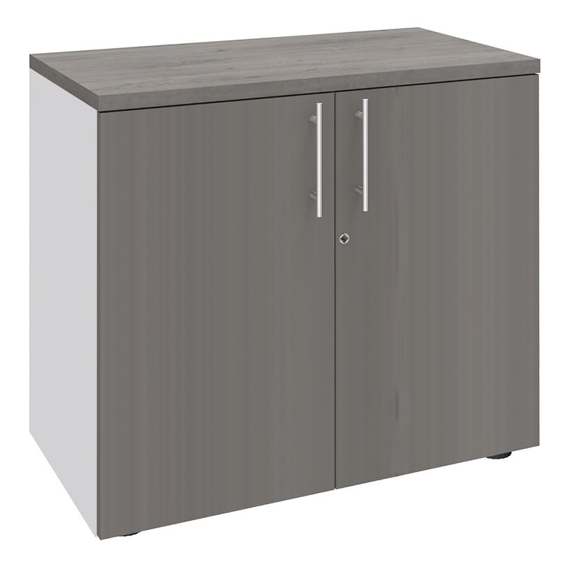 0404000124061-Armoire basse IRIS - H72 x L80 x P47 - 2 portes - Corps Blanc perle - Dessus et portes imi-P_400012406_1-0